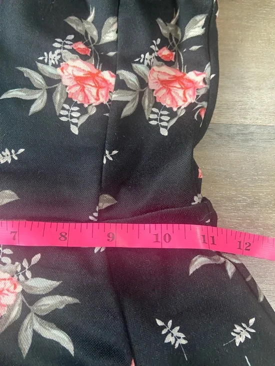 Black Floral A-Line Dress with Pink Rose Print - Picture 5 of 7